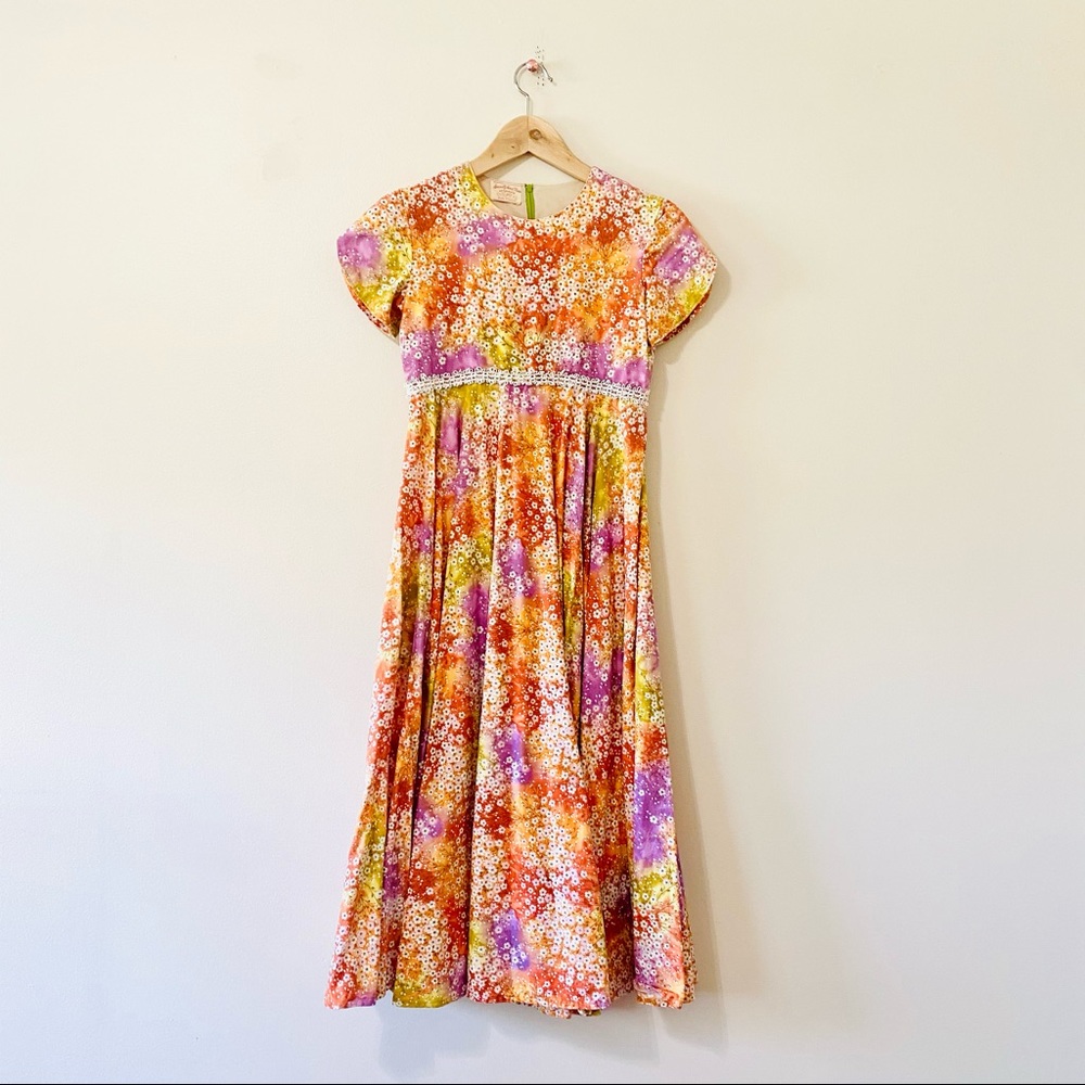Vintage 60s handmade floral dress a-line women's extra small xs